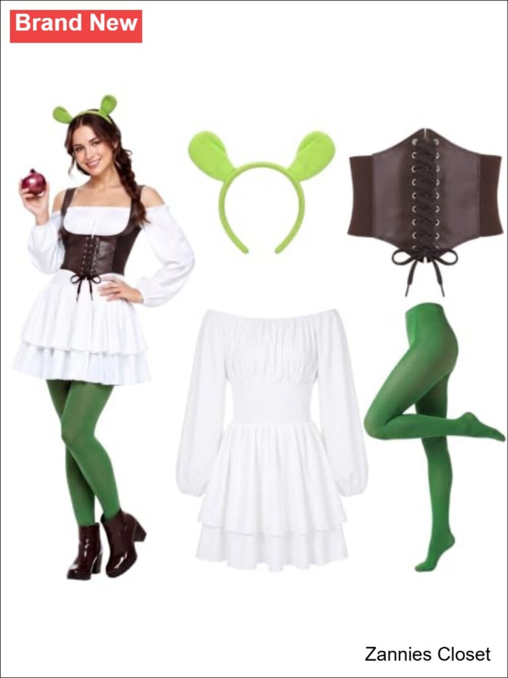 👻 Hercicy 4 Pc Halloween Ogre Costume Renaissance Dress Corset Set Women